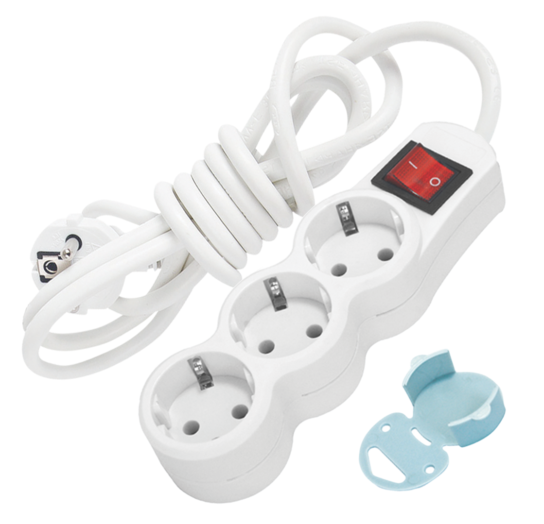 Подовжувач з/з, 3 гнізда, 3м, з вимикачем, 10А, MARSO